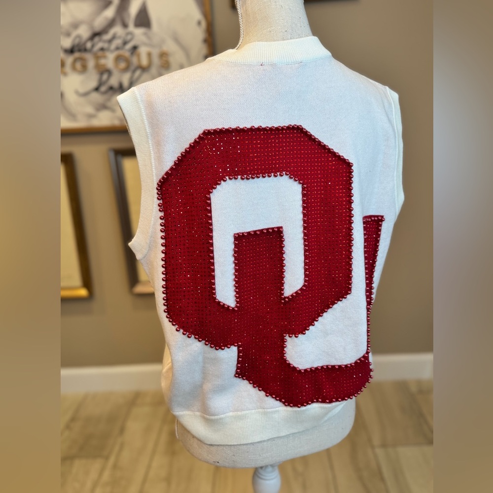 New! QUEEN OF SPARKLES Licensed Oklahoma Sooners Oversized Sweater Vest Stunning - Picture 8 of 11